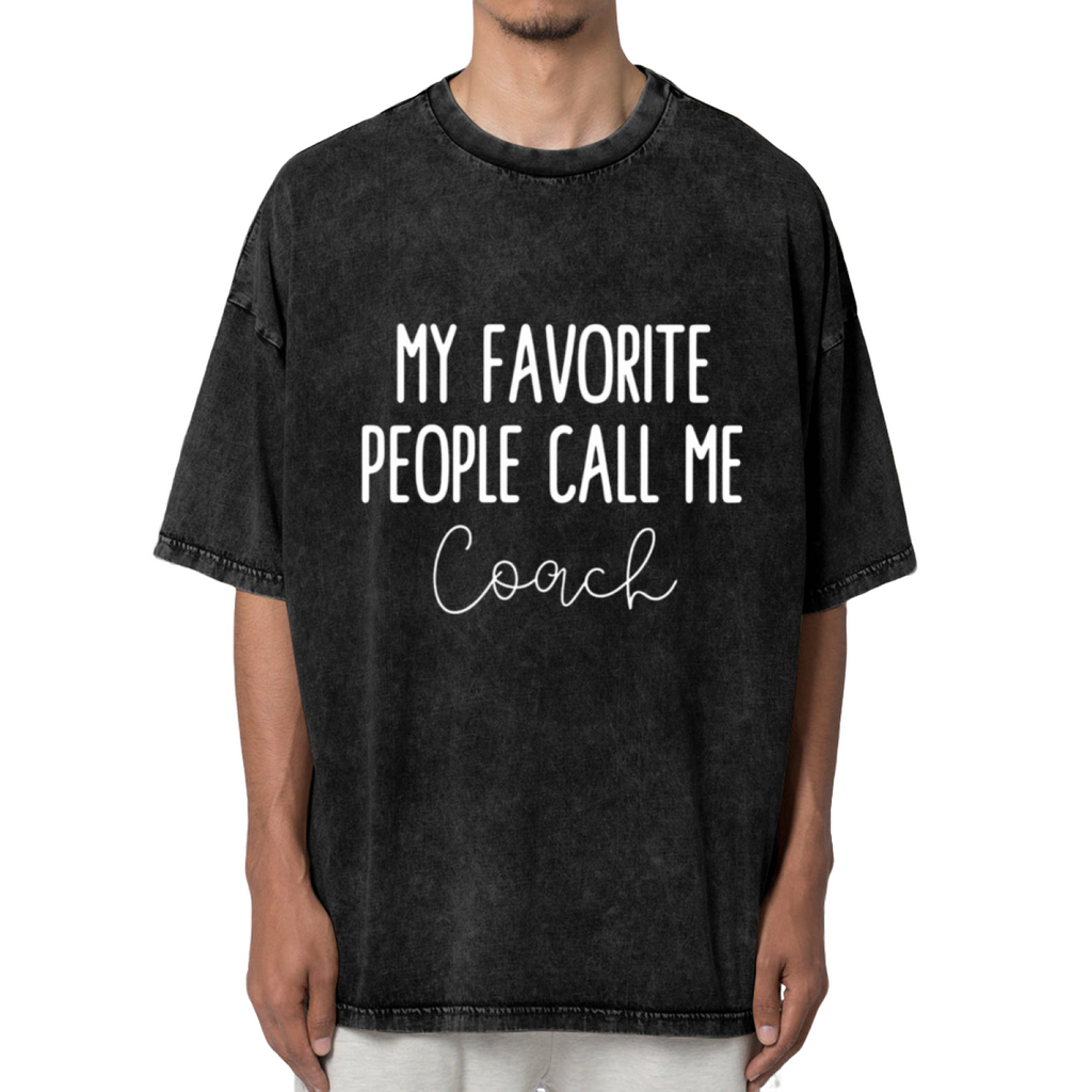 Unisex washed graphic T-shirt with My Favorite People Call Me Coach themed design, product image