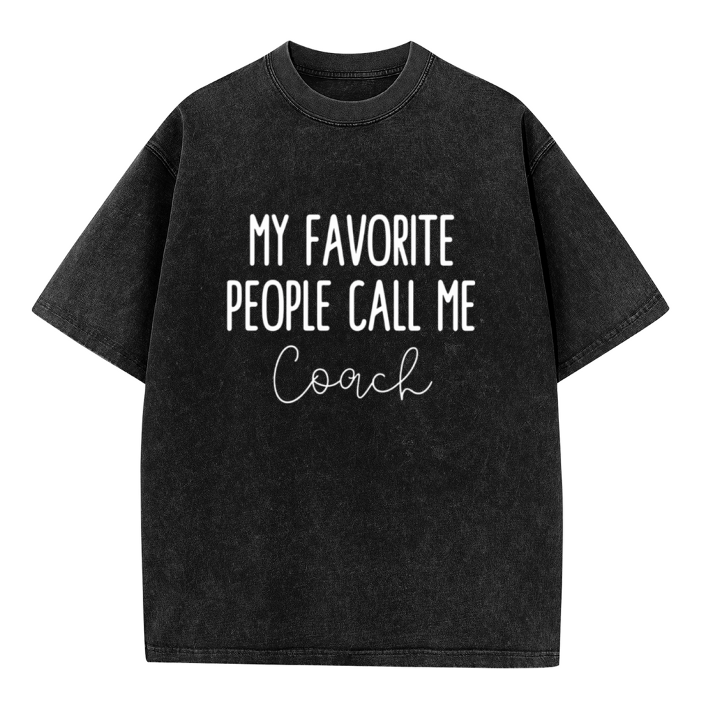 Unisex washed graphic T-shirt with My Favorite People Call Me Coach themed design, product image