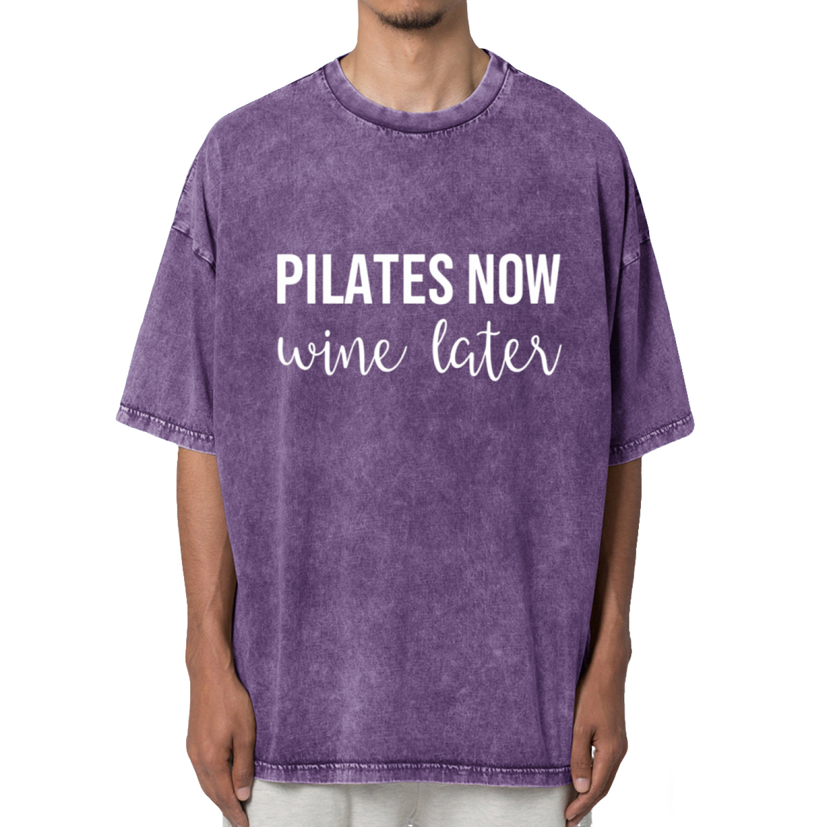 Pilates Now Wine Later Washed Graphic T-Shirt