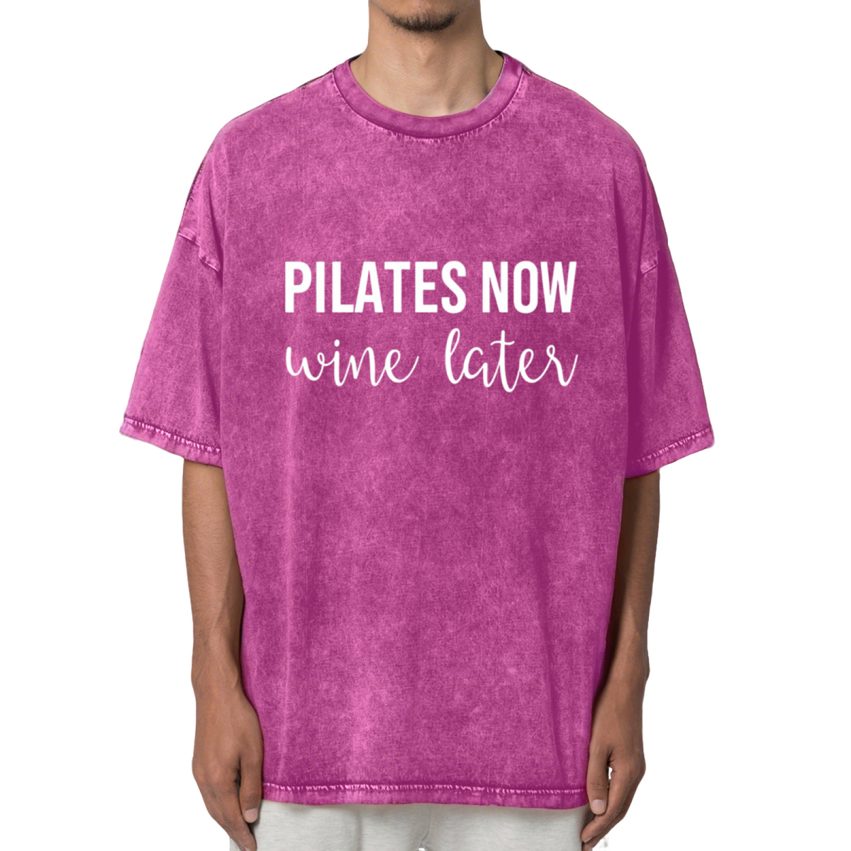 Pilates Now Wine Later Washed Graphic T-Shirt