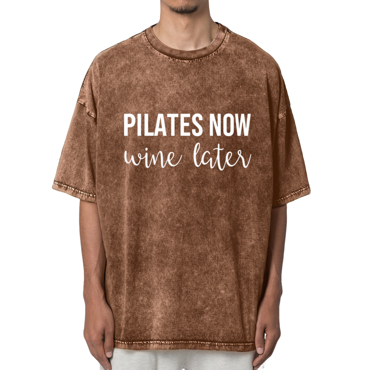 Pilates Now Wine Later Washed Graphic T-Shirt