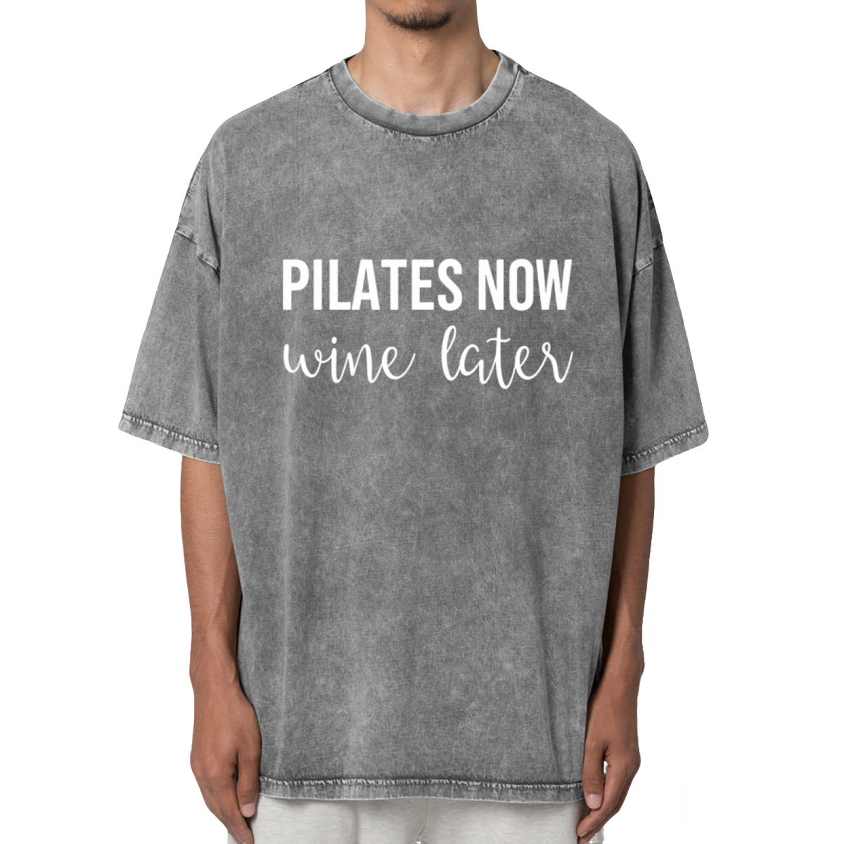 Pilates Now Wine Later Washed Graphic T-Shirt