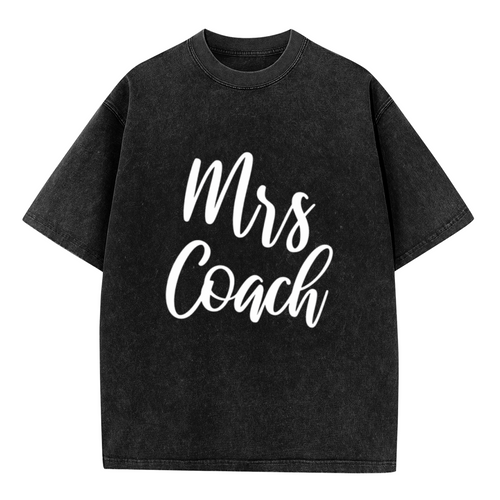 Unisex washed graphic T-shirt with Coach's Wife Baseball Soccer Football Basketball Mrs Coach Shirt Wife Shirt Coach Wife Mom Shirt Coaches Wife OK themed design, product imag