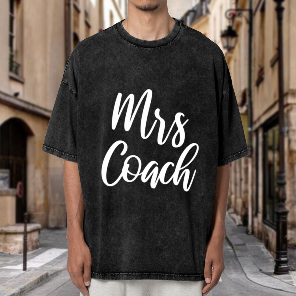 Unisex washed graphic T-shirt with Coach's Wife Baseball Soccer Football Basketball Mrs Coach Shirt Wife Shirt Coach Wife Mom Shirt Coaches Wife OK themed design, product imag