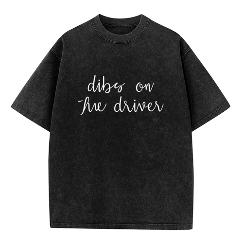 Unisex washed graphic T-shirt with Dibs On The Driver themed design, product image