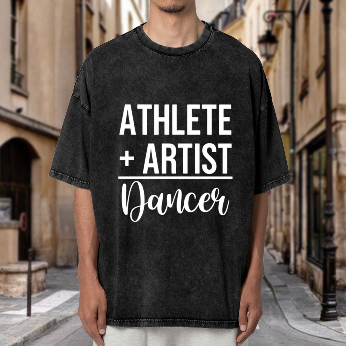 Unisex washed graphic T-shirt with Athlete Artist Dancer themed design, product image