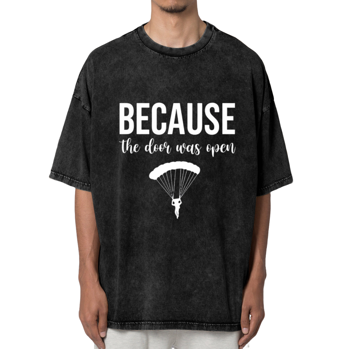Unisex washed graphic T-shirt with Because The Door Was Open themed design, product image