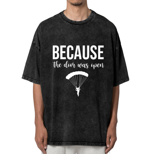 Unisex washed graphic T-shirt with Because The Door Was Open themed design, product image