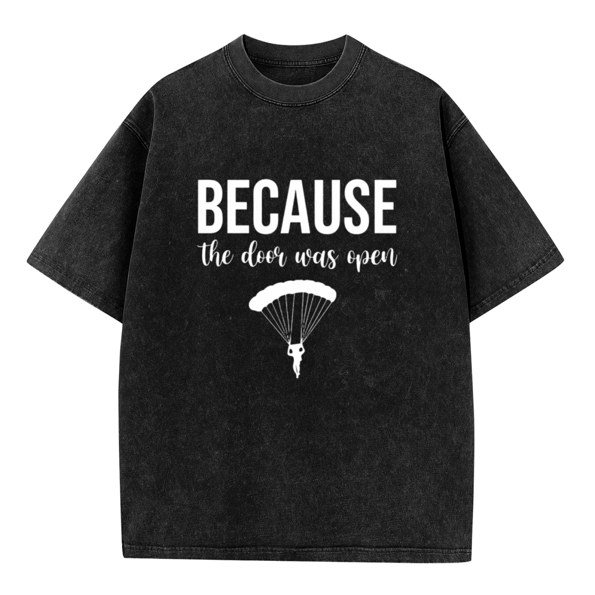 Unisex washed graphic T-shirt with Because The Door Was Open themed design, product image