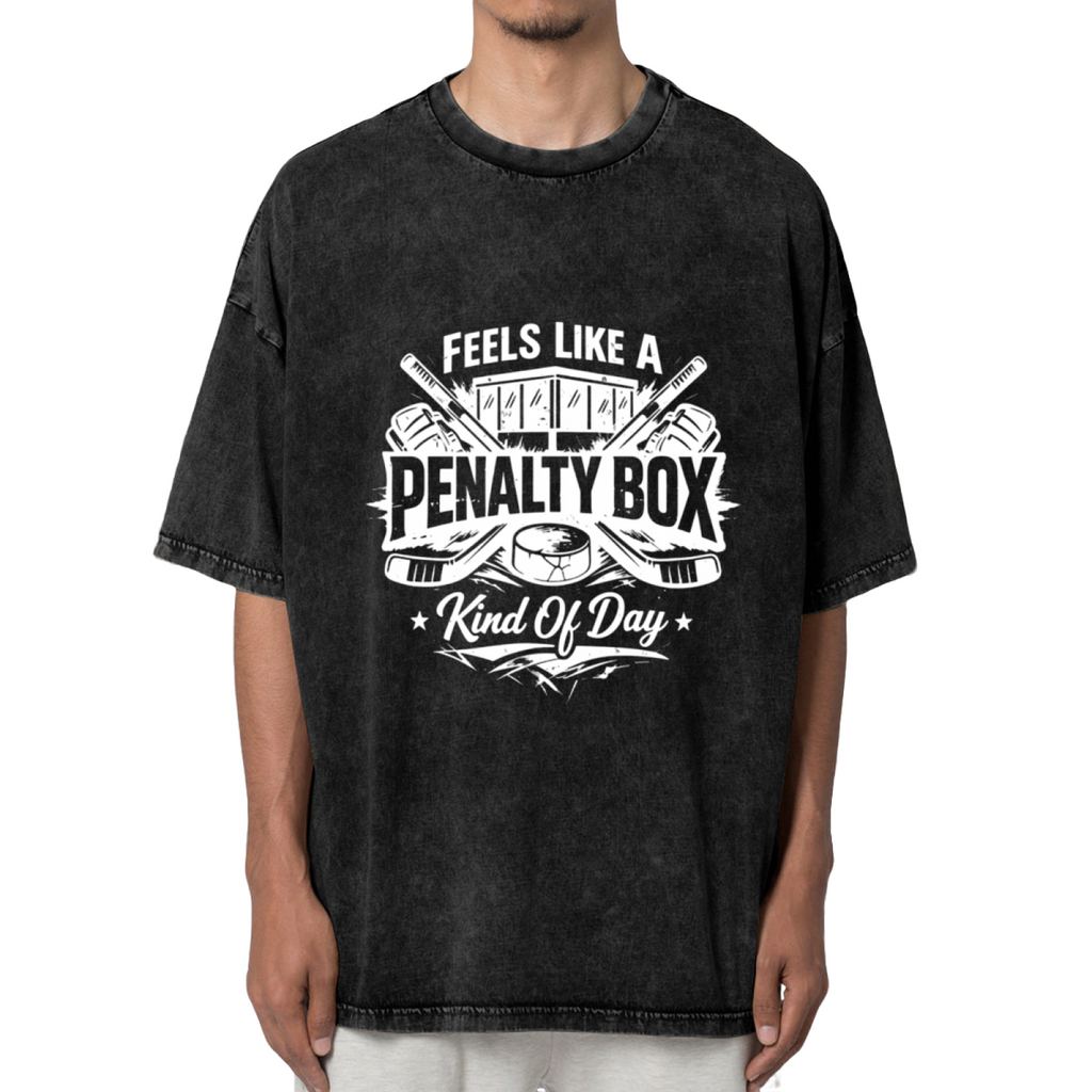 Unisex washed graphic T-shirt with Feels Like A Penalty Box Kind Of Day themed design, product image