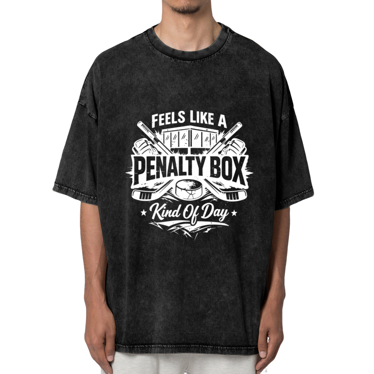 Unisex washed graphic T-shirt with Feels Like A Penalty Box Kind Of Day themed design, product image