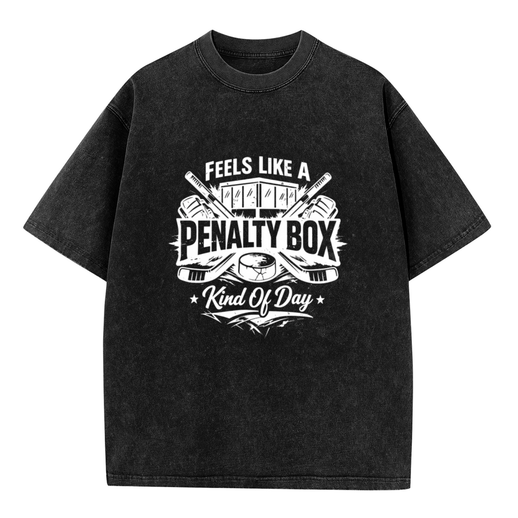 Unisex washed graphic T-shirt with Feels Like A Penalty Box Kind Of Day themed design, product image
