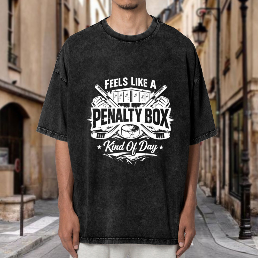 Unisex washed graphic T-shirt with Feels Like A Penalty Box Kind Of Day themed design, product image