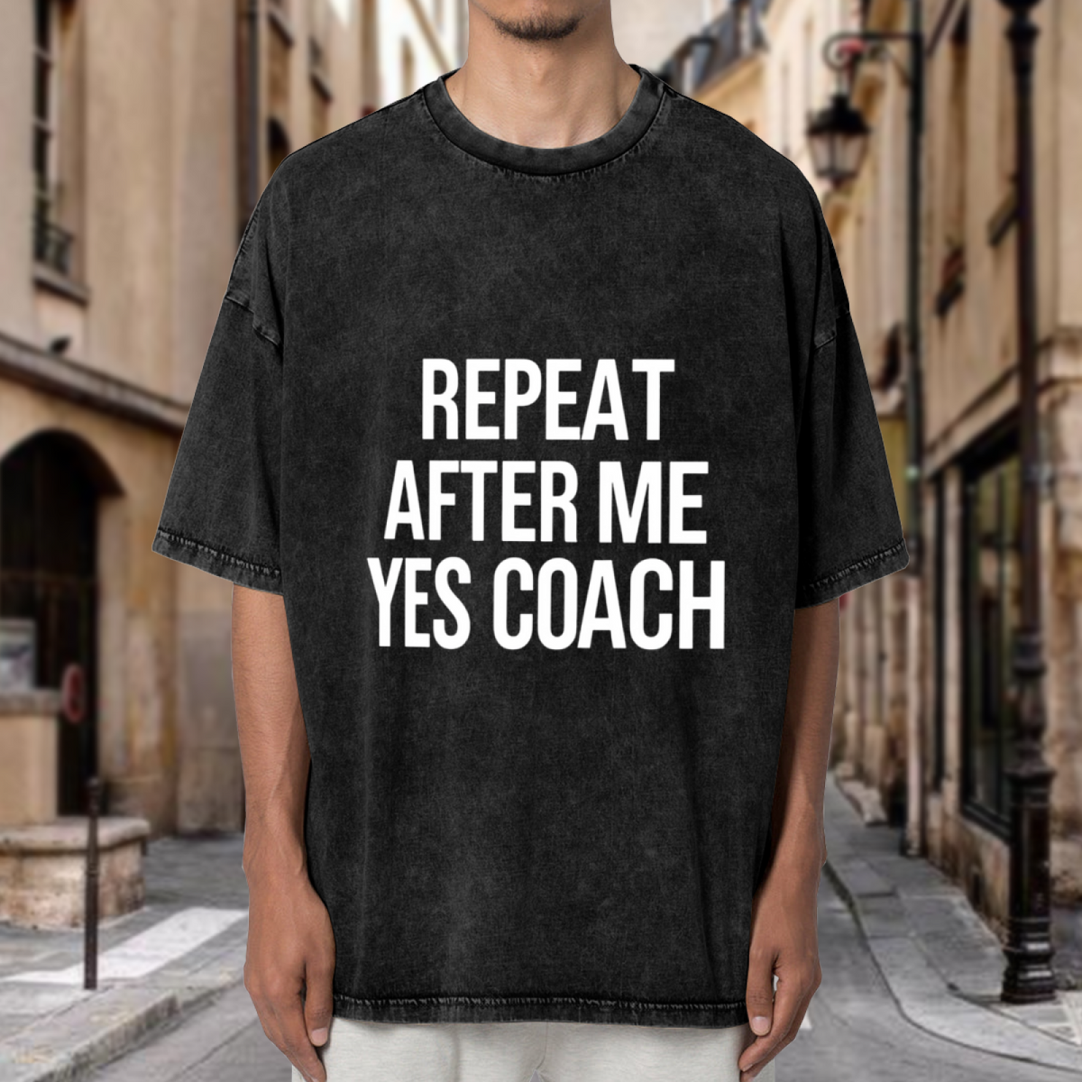 Unisex washed graphic T-shirt with Repeat After Me Yes Coach! Unisex Shirt - Coach themed design, product image