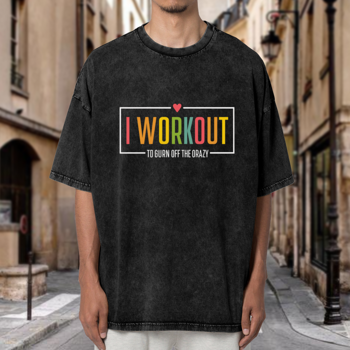 Unisex washed graphic T-shirt with I Workout To Burn Off The Crazy themed design, product image