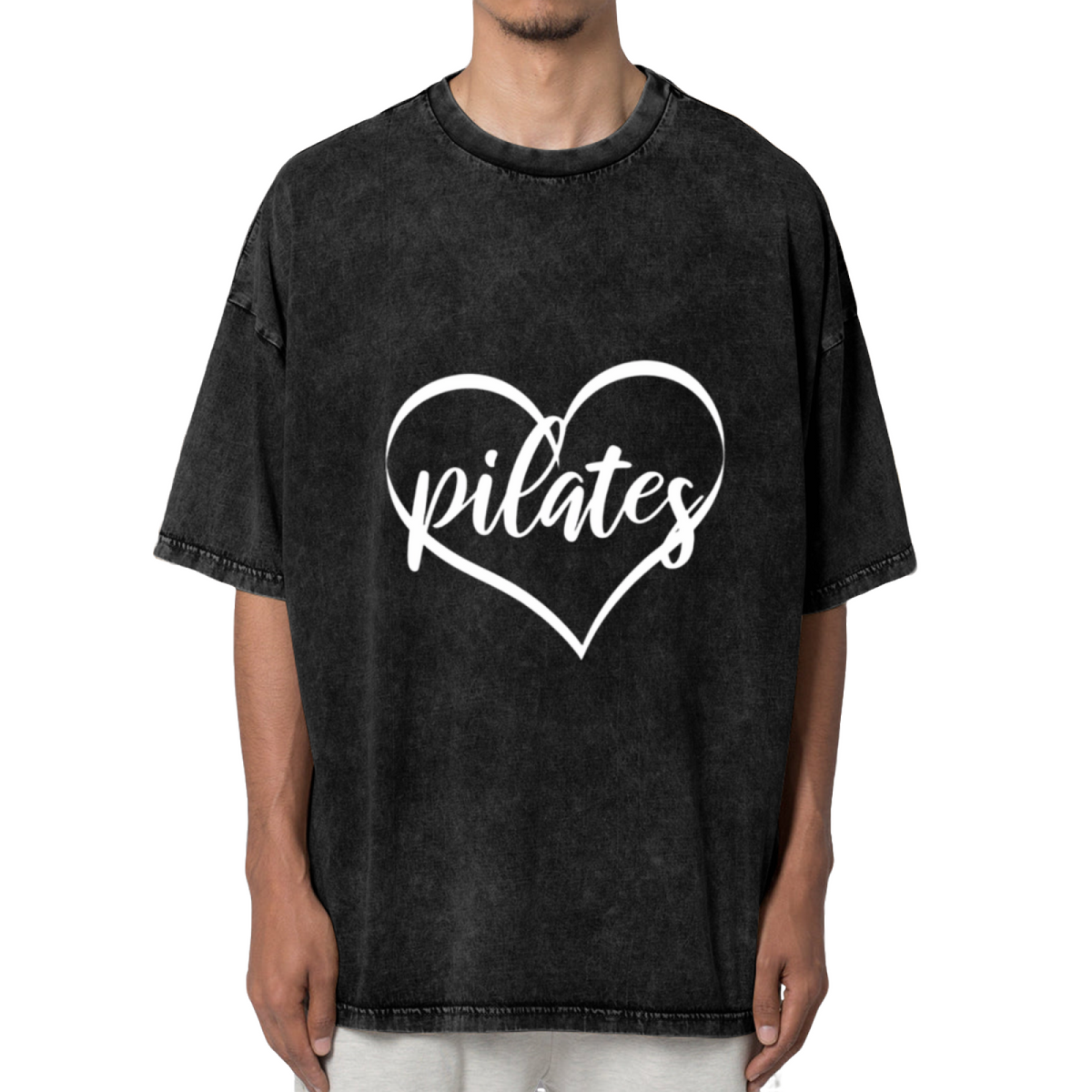 Unisex washed graphic T-shirt with Pilates themed design, product image