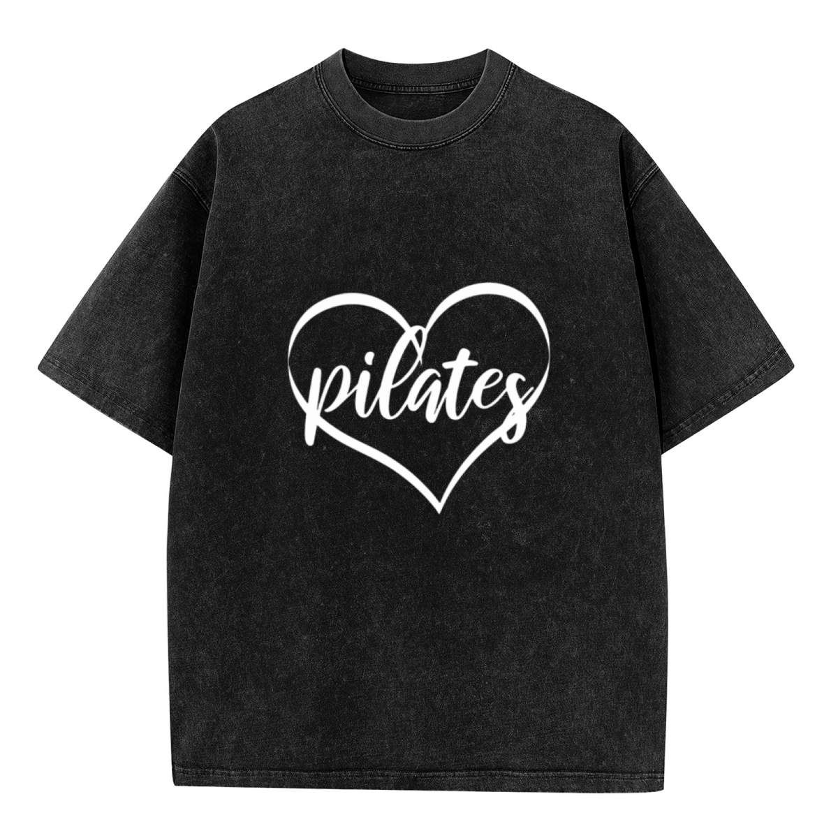 Unisex washed graphic T-shirt with Pilates themed design, product image