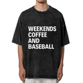Unisex washed graphic T-shirt with Weekends Coffee And Baseball themed design, product image
