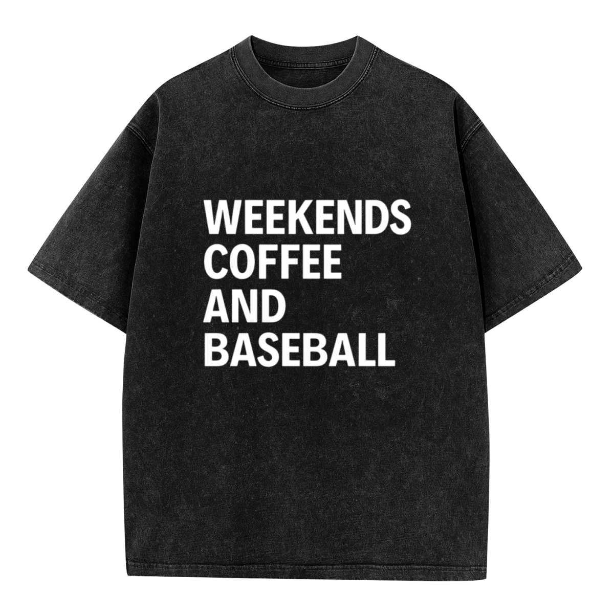 Unisex washed graphic T-shirt with Weekends Coffee And Baseball themed design, product image