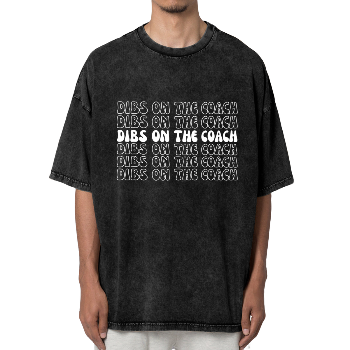 Unisex washed graphic T-shirt with Dibs On The Coach themed design, product image