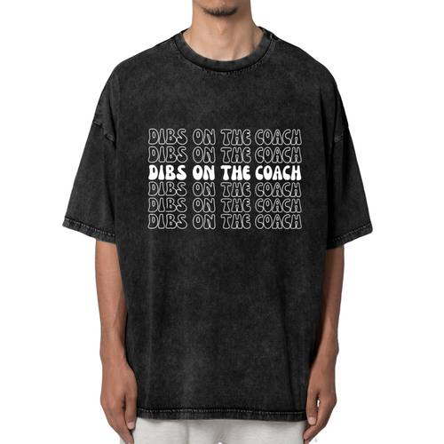 Unisex washed graphic T-shirt with Dibs On The Coach themed design, product image