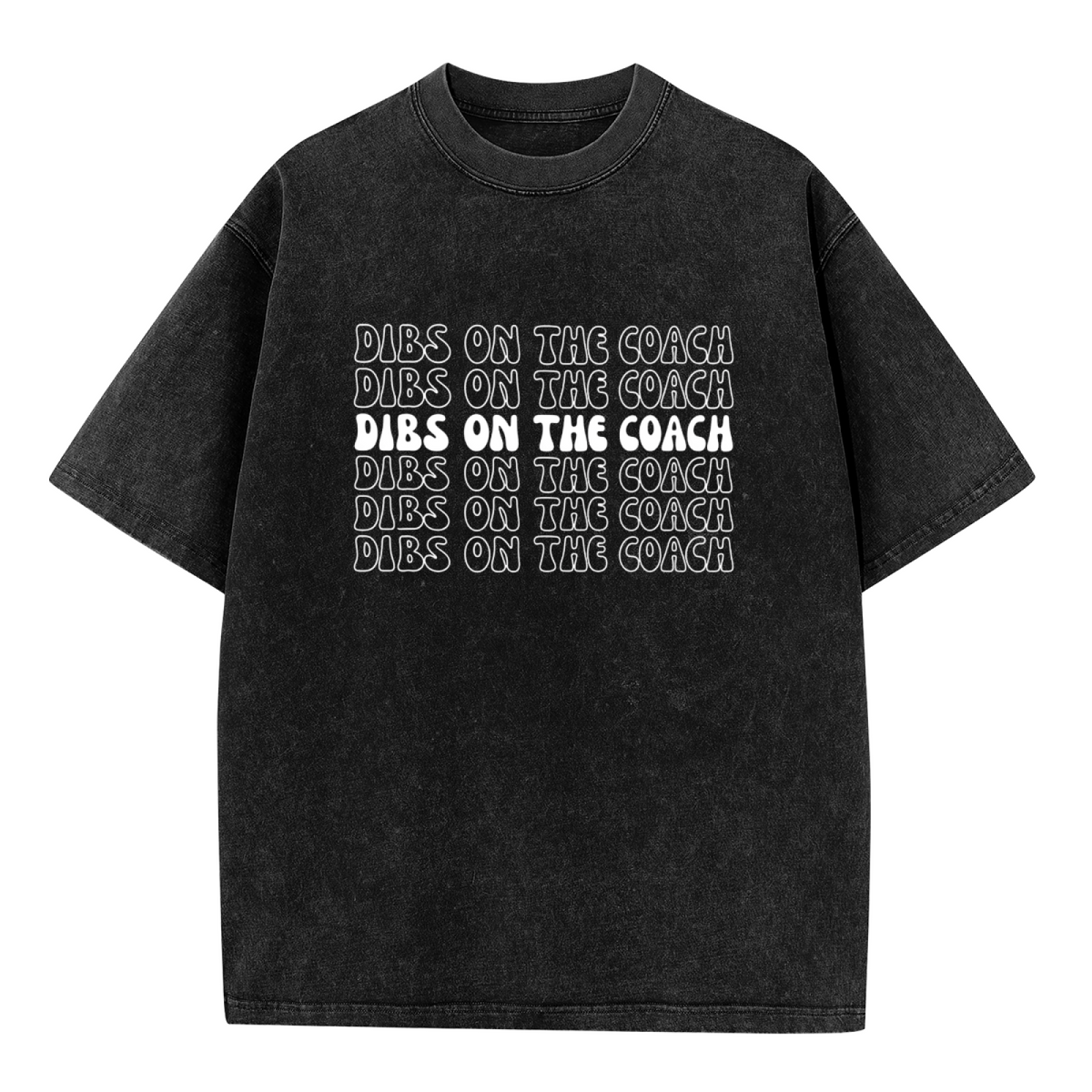 Unisex washed graphic T-shirt with Dibs On The Coach themed design, product image
