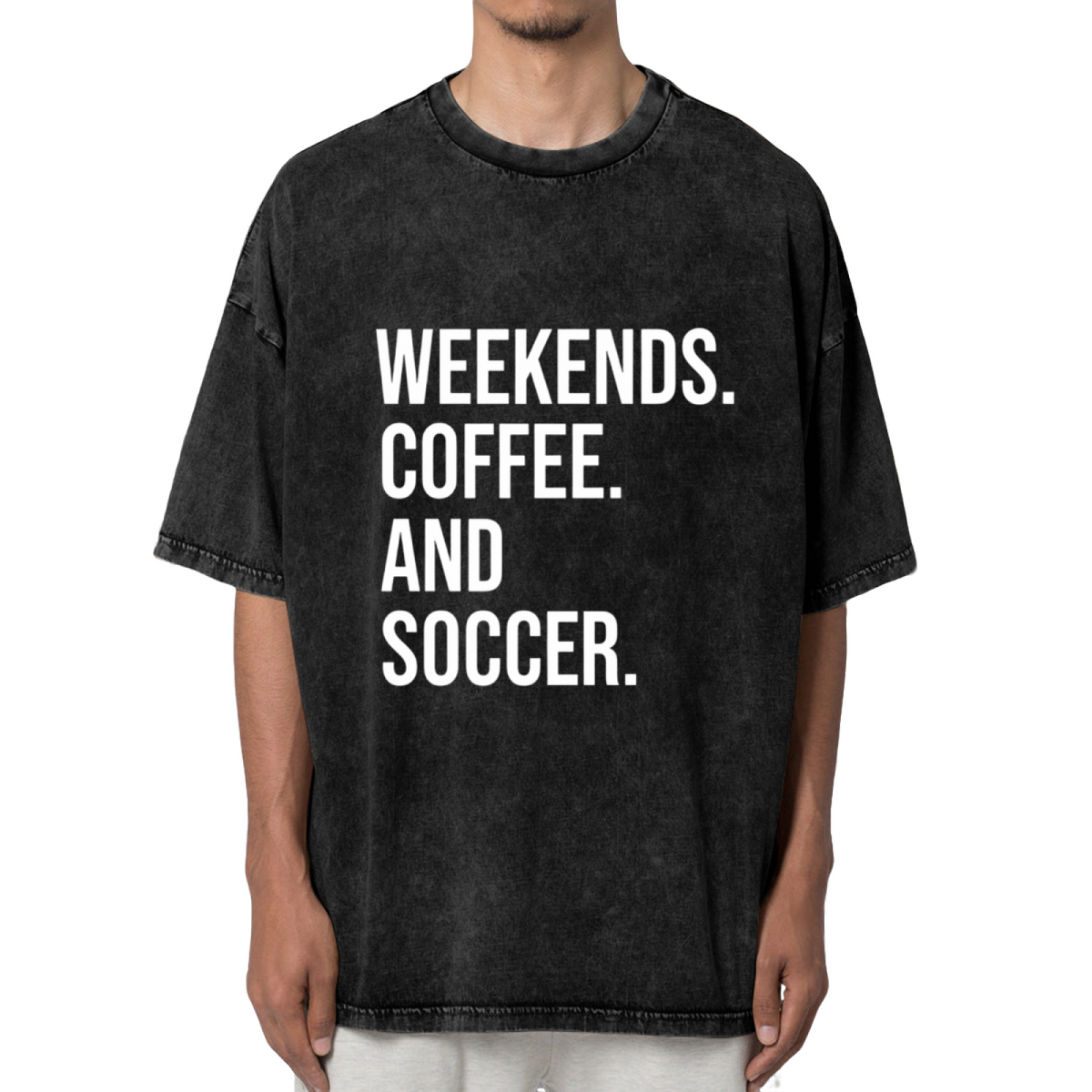 Unisex washed graphic T-shirt with Weekends Coffee And Soccer themed design, product image