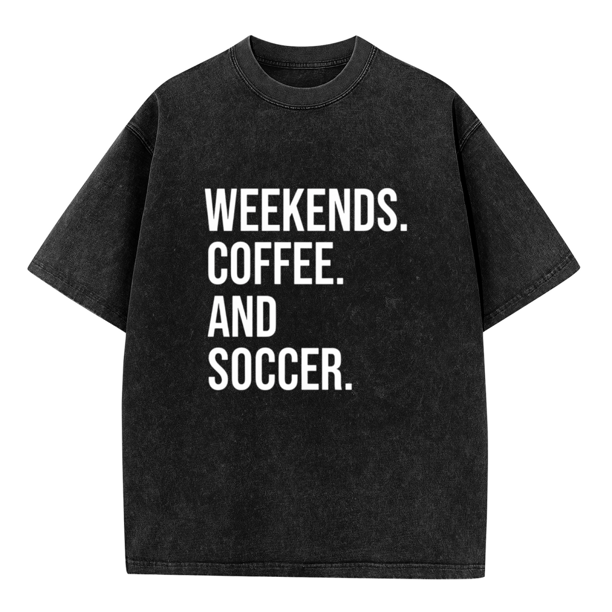 Unisex washed graphic T-shirt with Weekends Coffee And Soccer themed design, product image