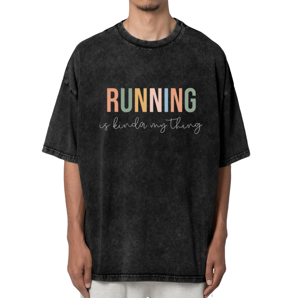 Unisex washed graphic T-shirt with Running Is Kinda My Thing themed design, product image