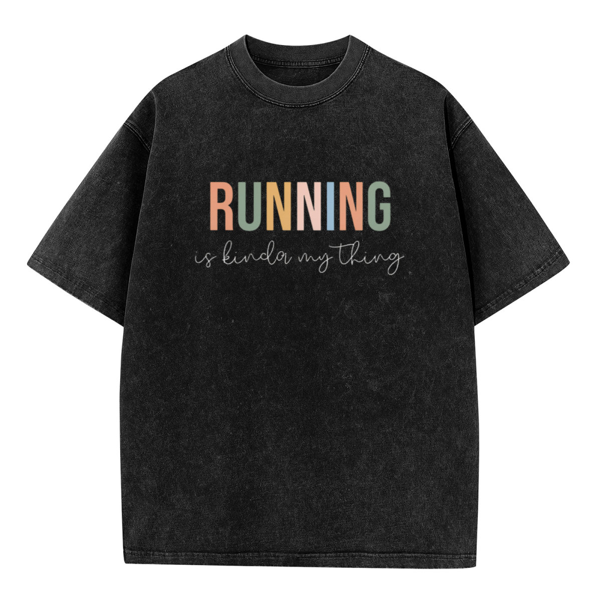 Unisex washed graphic T-shirt with Running Is Kinda My Thing themed design, product image