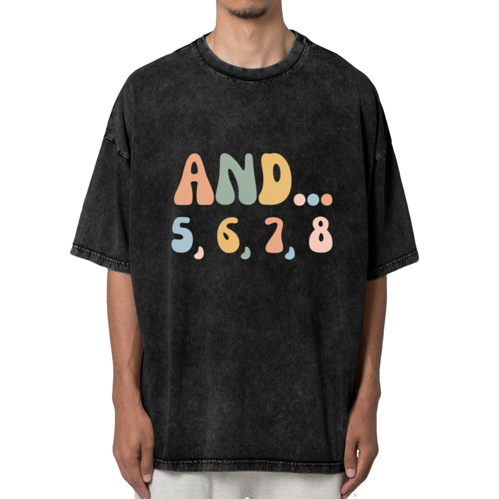Unisex washed graphic T-shirt with And 5 6 7 8 themed design, product image