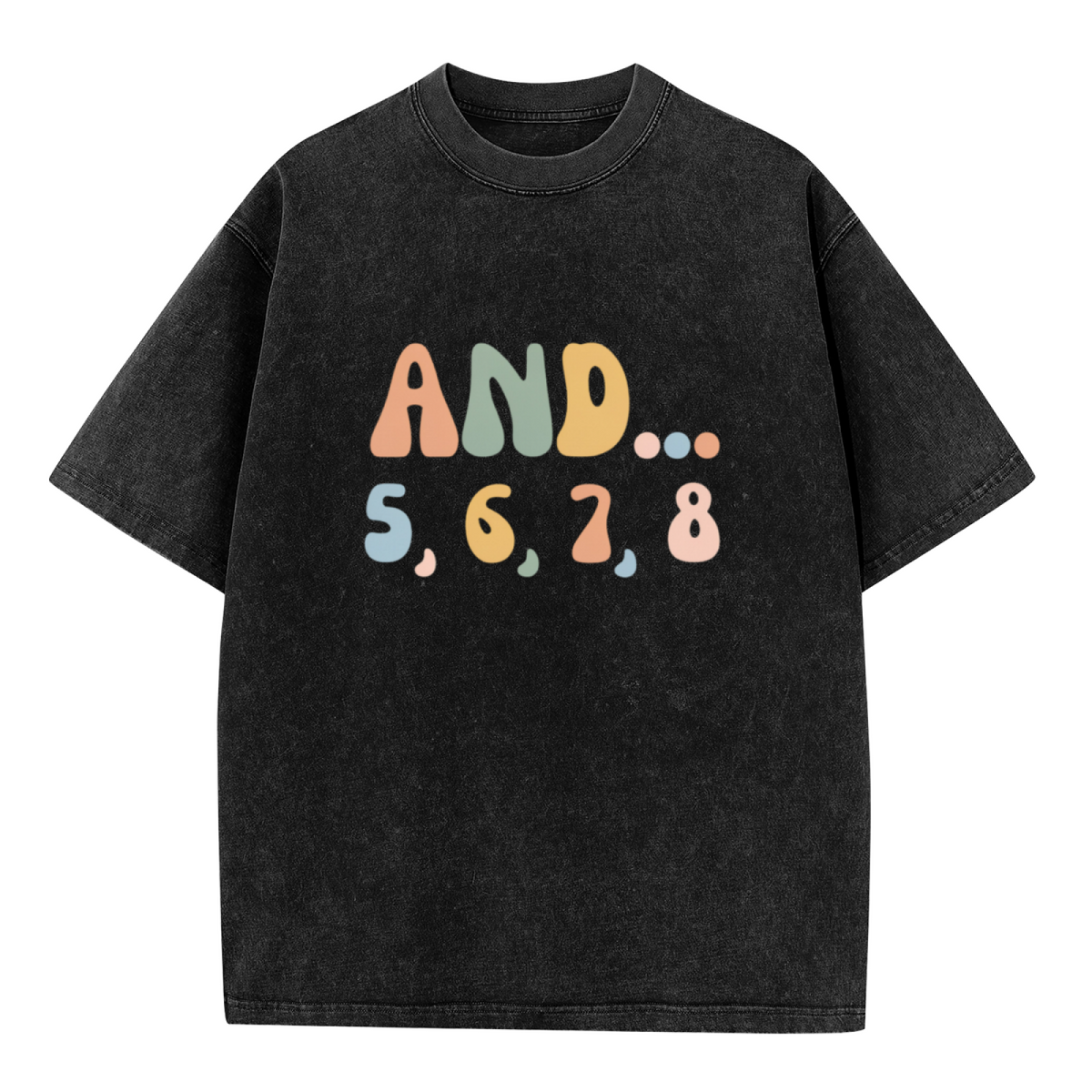 Unisex washed graphic T-shirt with And 5 6 7 8 themed design, product image