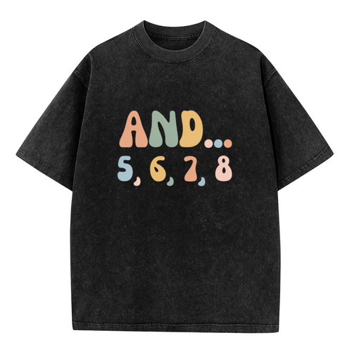 Unisex washed graphic T-shirt with And 5 6 7 8 themed design, product image