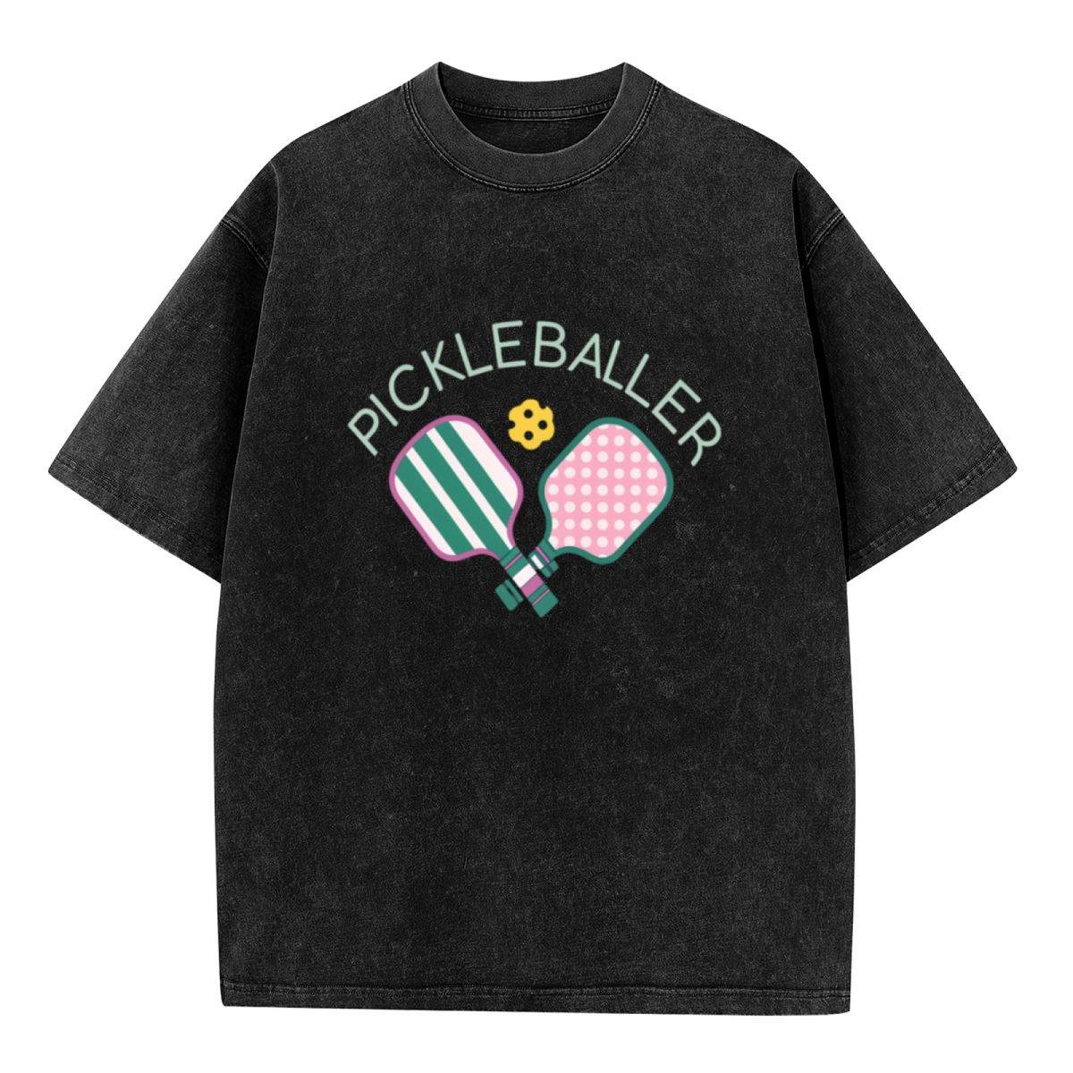 Unisex washed graphic T-shirt with Pickleballer themed design, product image