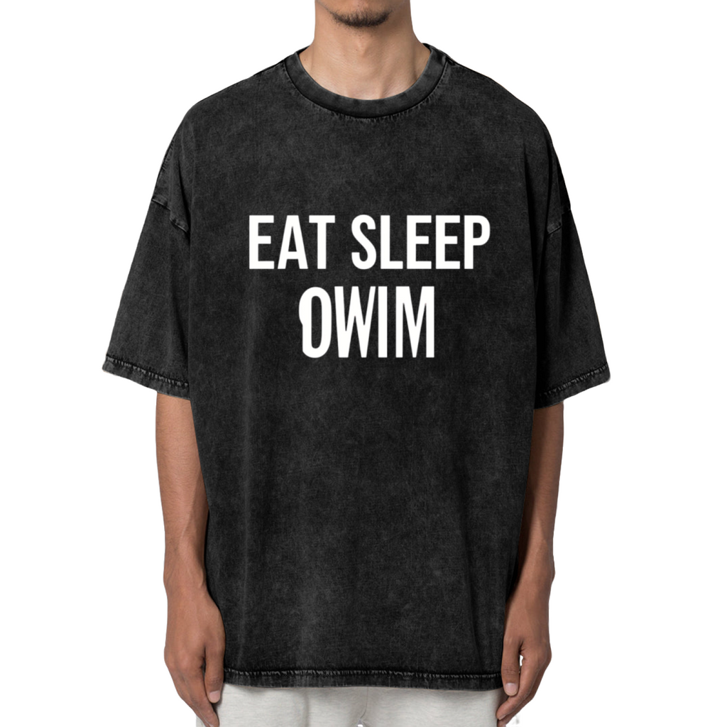 Unisex washed graphic T-shirt with Eat Sleep Swim Shirt Swimmer Gift Swimming Unisex Jersey Short Sleeve Tee Funny Gifts For Swimmer Swim Coach themed design, product image