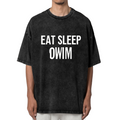 Unisex washed graphic T-shirt with Eat Sleep Swim Shirt Swimmer Gift Swimming Unisex Jersey Short Sleeve Tee Funny Gifts For Swimmer Swim Coach themed design, product image