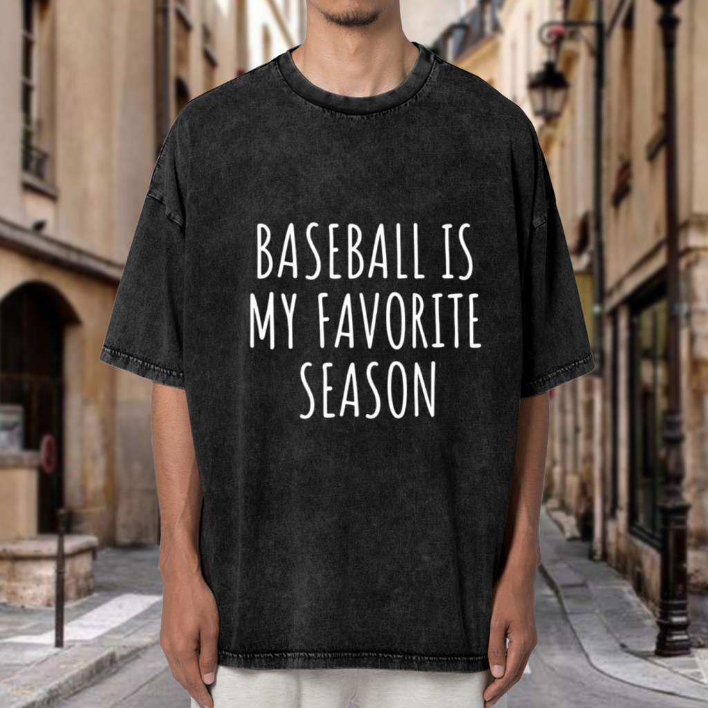 Unisex washed graphic T-shirt with Baseball Is My Favorite Season T-shirt Baseball T themed design, product image