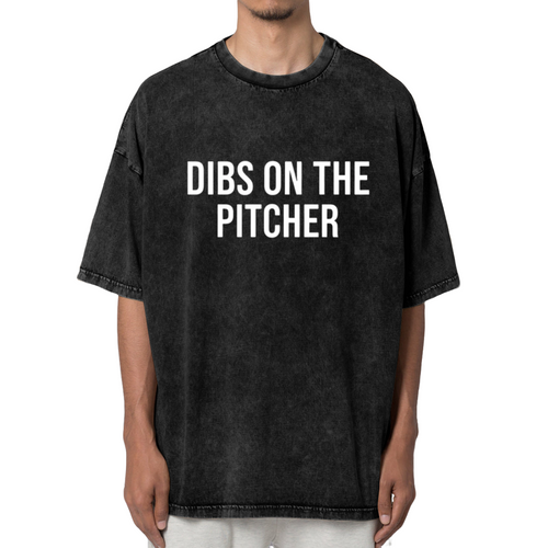 Unisex washed graphic T-shirt with Dibs On The Pitcher Baseball Girlfriend themed design, product image