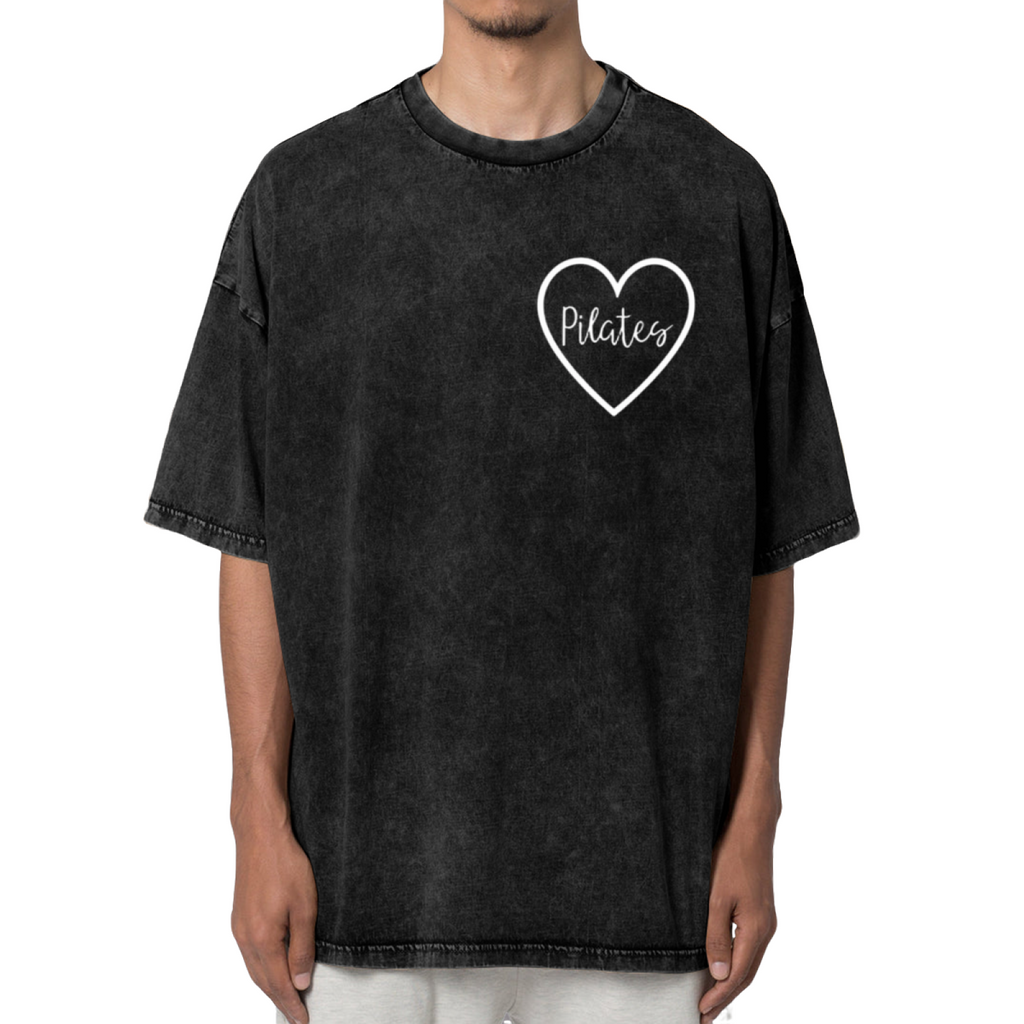 Unisex washed graphic T-shirt with Pilates themed design, product image