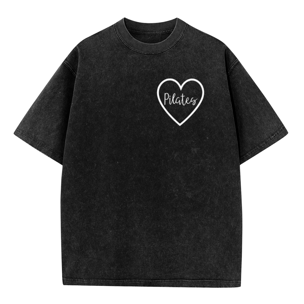 Unisex washed graphic T-shirt with Pilates themed design, product image