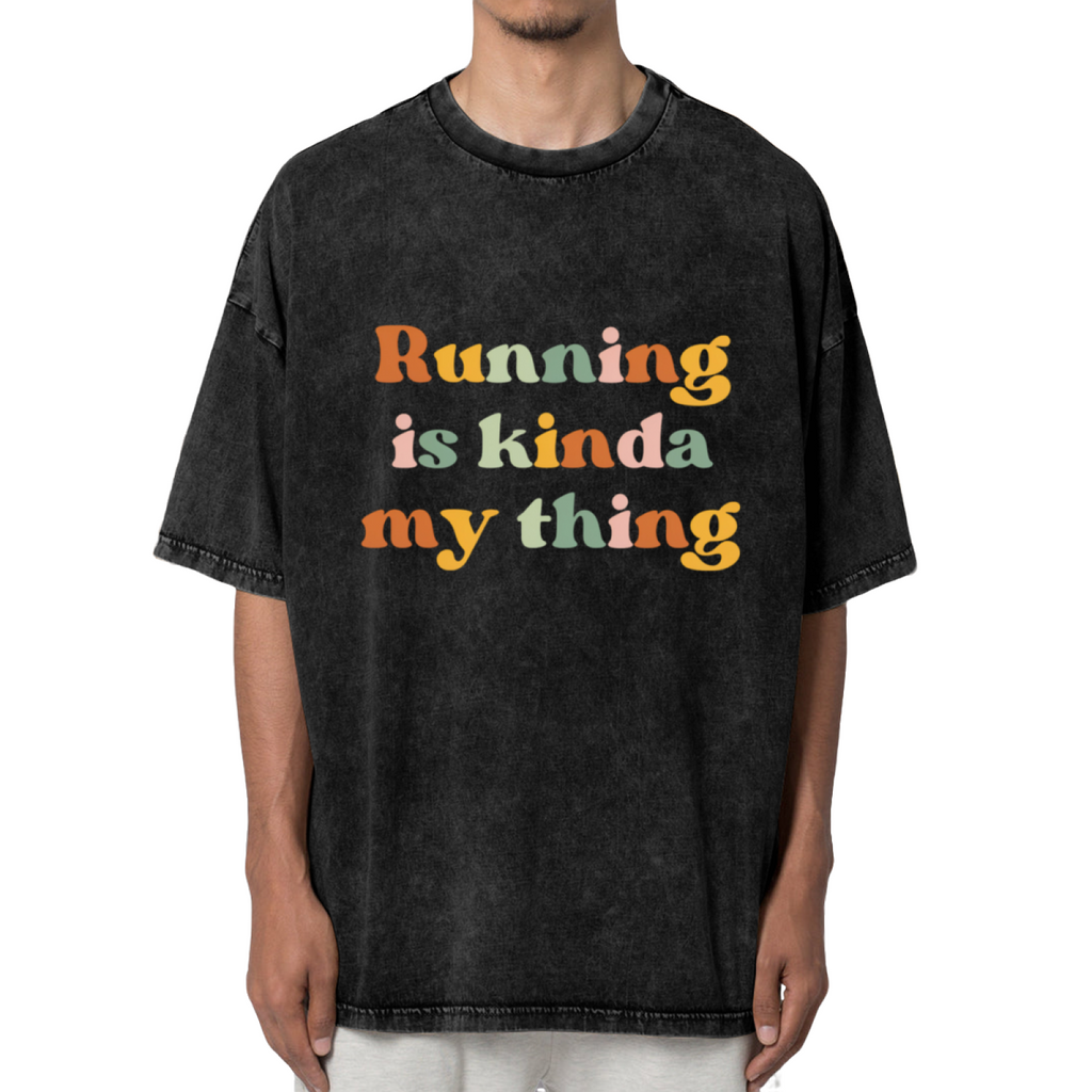 Unisex washed graphic T-shirt with Running Is Kinda My Thing themed design, product image