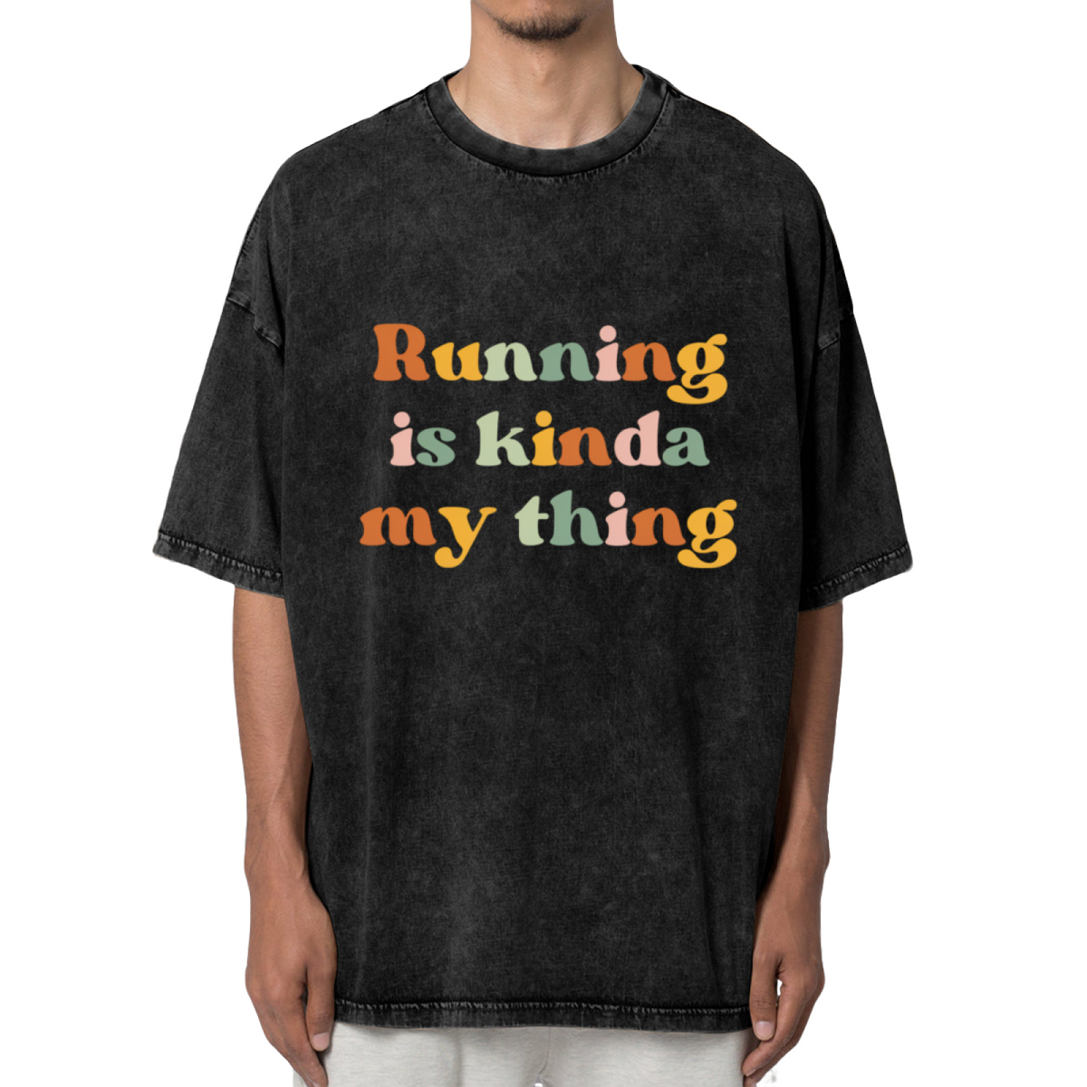 Unisex washed graphic T-shirt with Running Is Kinda My Thing themed design, product image