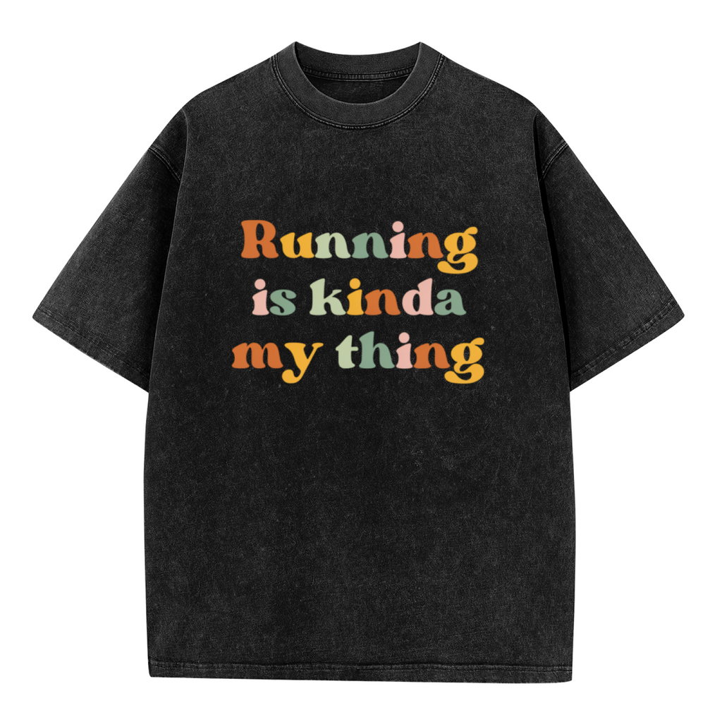 Unisex washed graphic T-shirt with Running Is Kinda My Thing themed design, product image