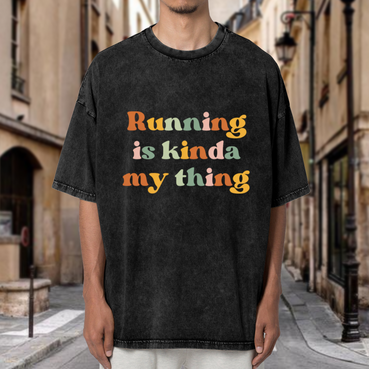Unisex washed graphic T-shirt with Running Is Kinda My Thing themed design, product image