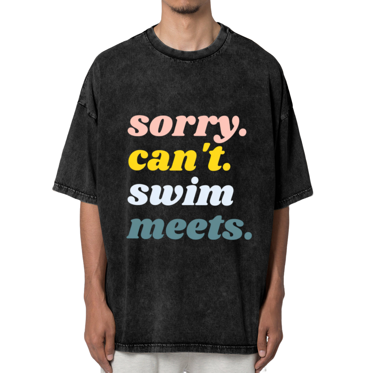 Unisex washed graphic T-shirt with Sorry Can't Swim Meets themed design, product image