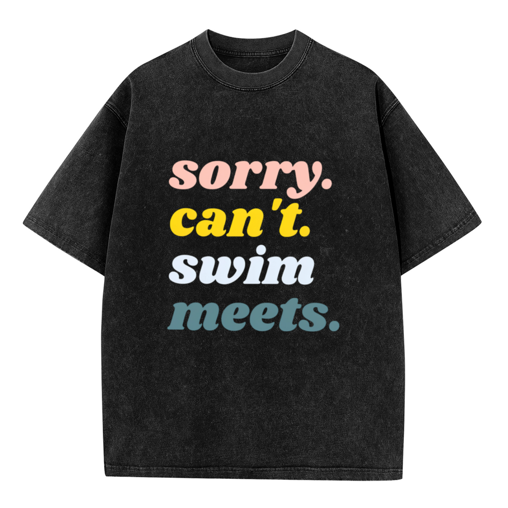 Unisex washed graphic T-shirt with Sorry Can't Swim Meets themed design, product image