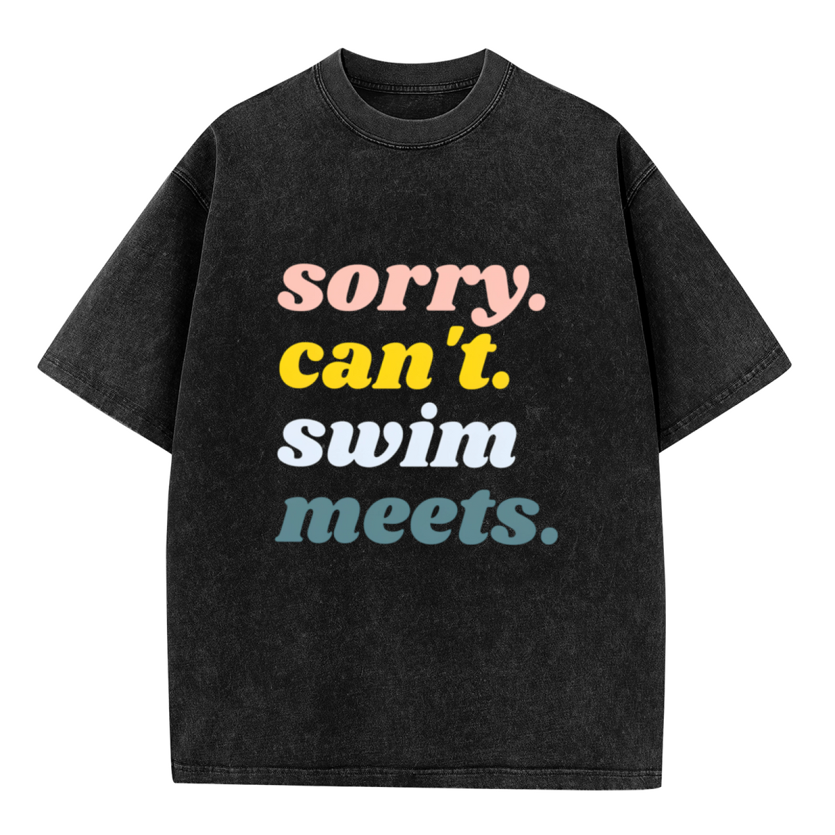 Unisex washed graphic T-shirt with Sorry Can't Swim Meets themed design, product image