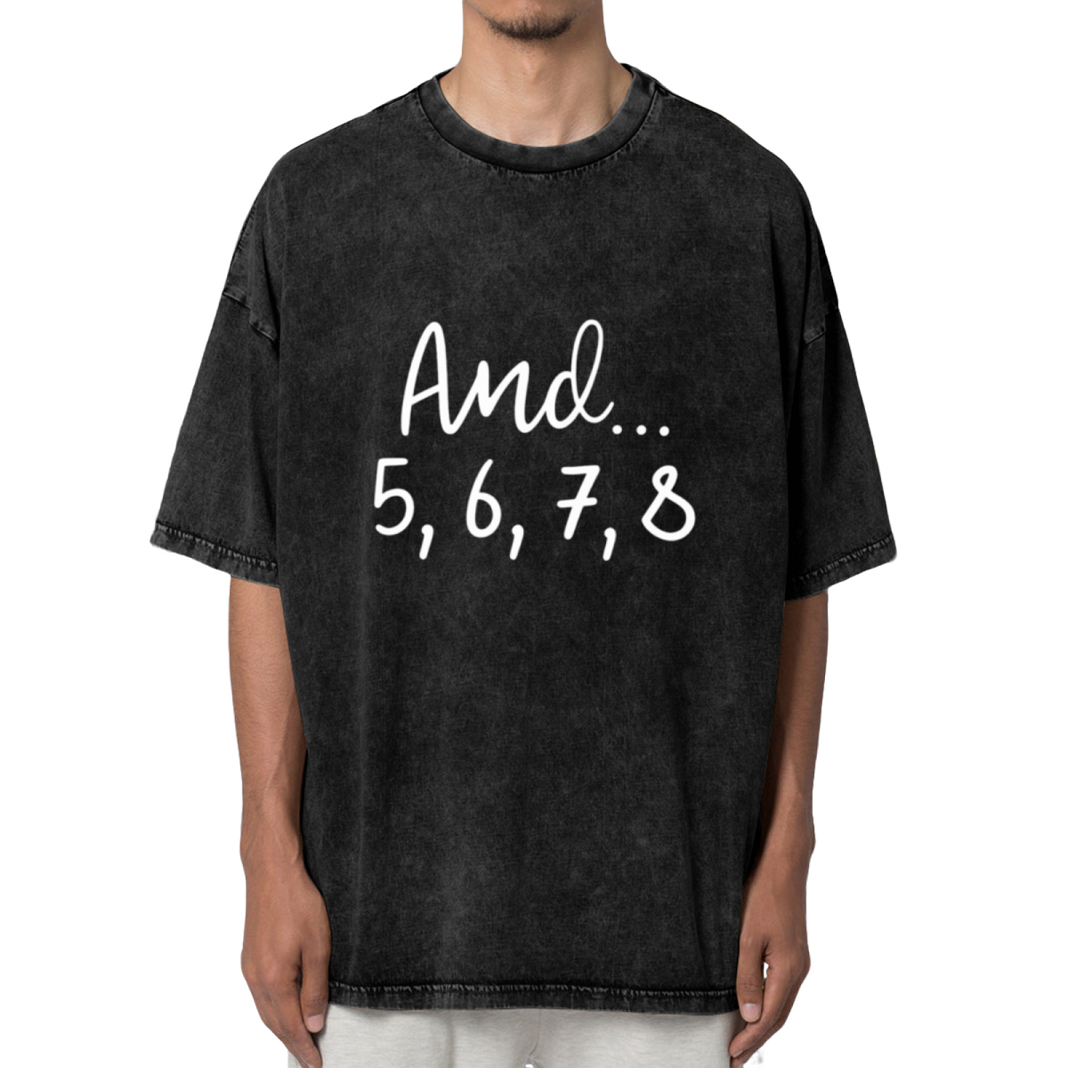 Unisex washed graphic T-shirt with And 5 6 7 8 themed design, product image