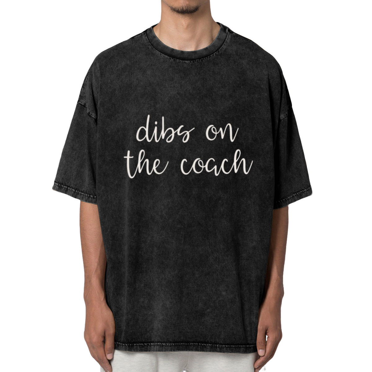 Unisex washed graphic T-shirt with Dibs On The Coach themed design, product image