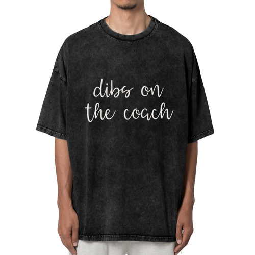 Unisex washed graphic T-shirt with Dibs On The Coach themed design, product image